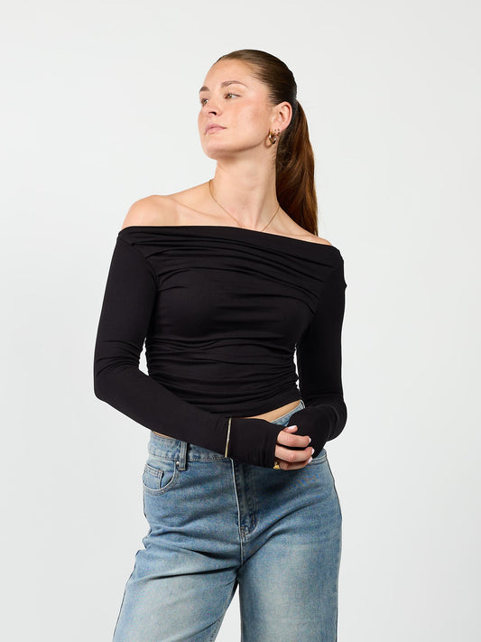 Lieke off shoulder top | Tall | Zwart