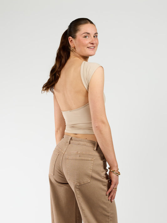 Lucie top open rug | Short sleeve | Beige | Tall