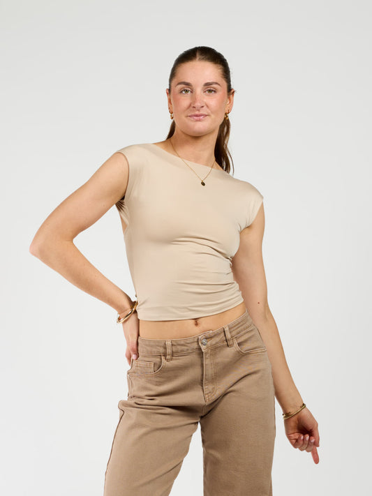 Lucie top open rug | Short sleeve | Beige | Tall