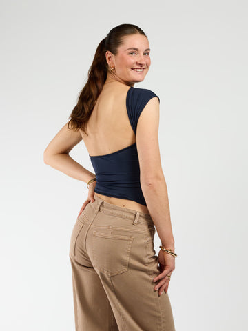 Lucie top open back | Short sleeve | Navy | Tall