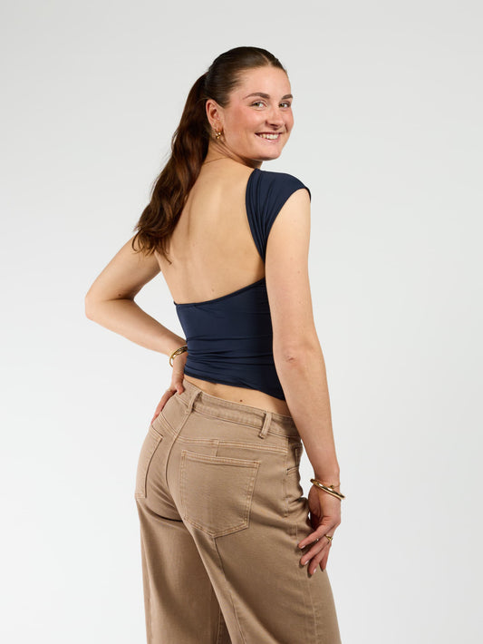 Lucie top open rug | Short sleeve | Navy | Tall