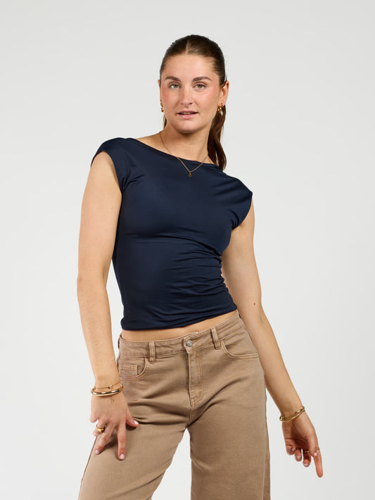 Lucie top open rug | Short sleeve | Navy | Tall
