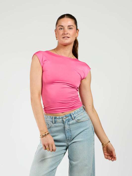 Lucie top open rug | Short sleeve | Roze | Tall