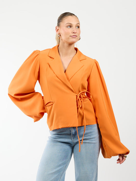 Mara wikkel blazer | Pofmouw | Oranje