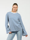 Nine Tee | Wijd uitlopende mouw | Gestreept wit blauw | Tall