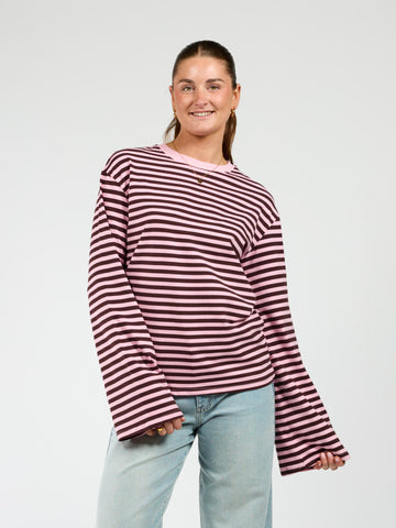 Nine Tee | Flared sleeve | Striped pink brown | Tall