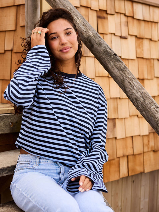Nine Tee | Flared sleeve | Striped blue | Tall