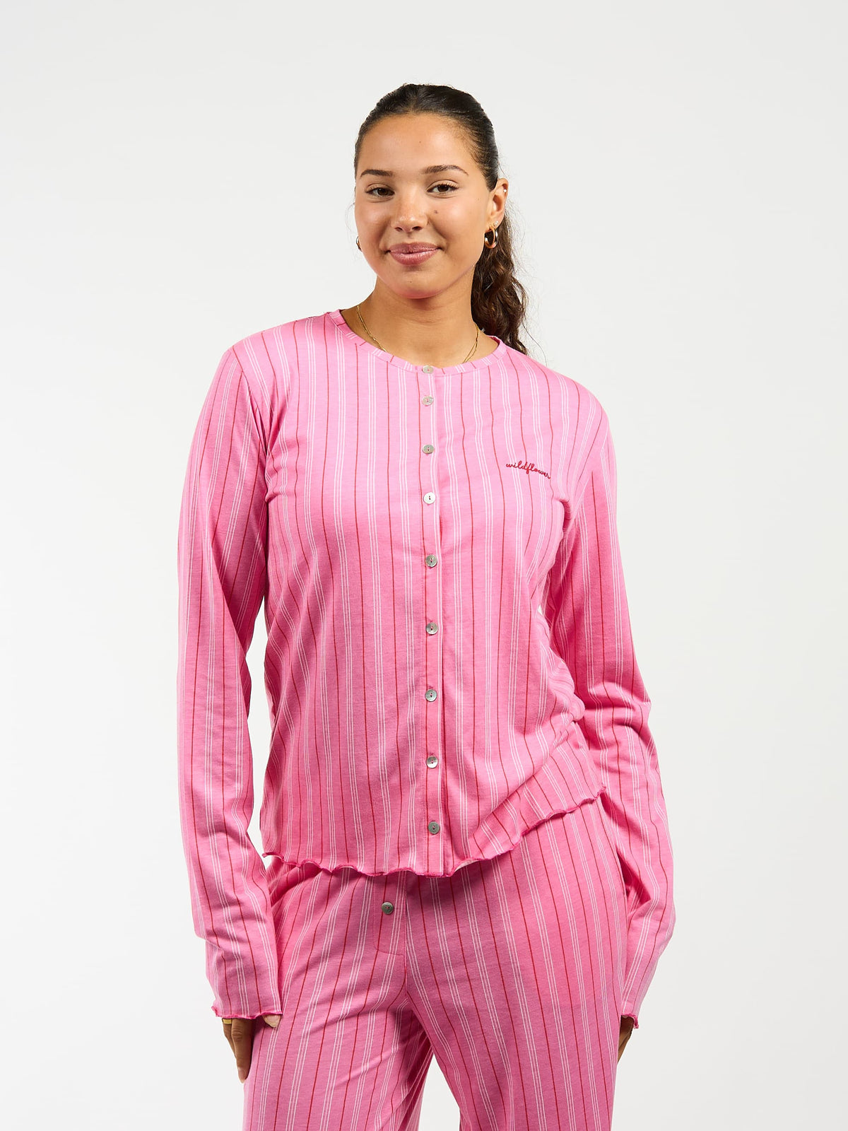 Nora pyjama top | Co-ord set | Roze gestreept | Tall