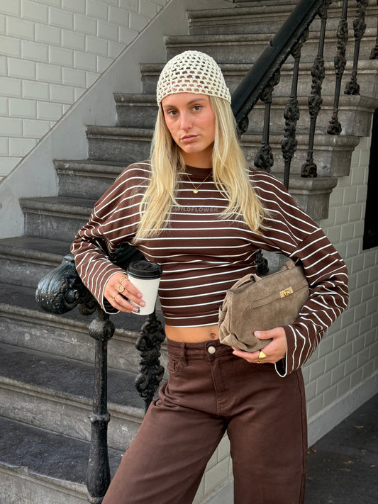 Sanna Tee | Donkerbruin gestreept | Tall