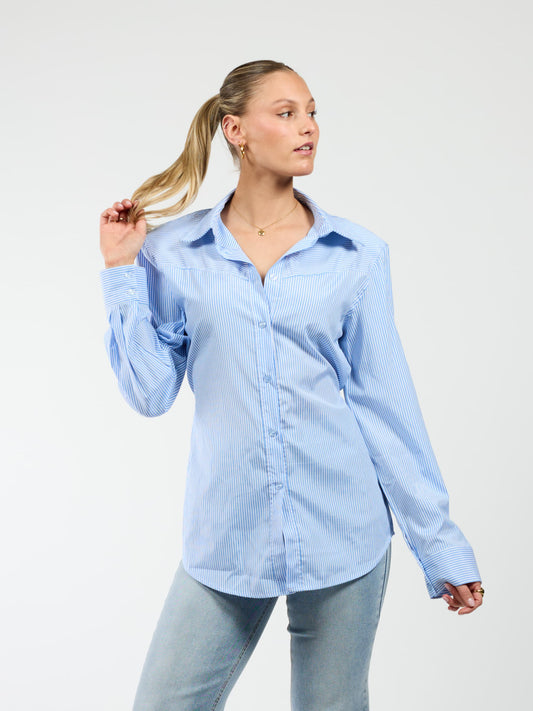 Sem getailleerde blouse | Blauw gestreept | Tall
