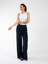 Nova | Wide leg pantalon met knoop | Navy | Tall