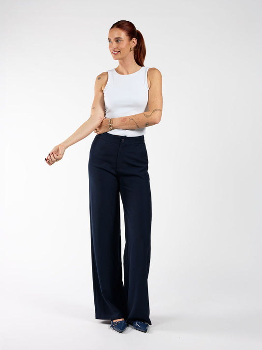 Nova | Wide leg trousers with button | Navy | Tall