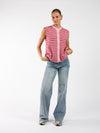 Lola Knitted Spencer met Knoopjes | Roze rood gestreept | Tall