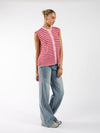 Lola Knitted Spencer met Knoopjes | Roze rood gestreept | Tall