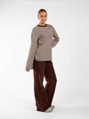 Nine Tee | Wijd uitlopende mouw | Gestreept cream bruin | Tall
