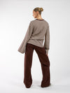 Nine Tee | Wijd uitlopende mouw | Gestreept cream bruin | Tall