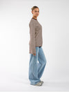 Nine Tee | Wijd uitlopende mouw | Gestreept cream bruin | Tall