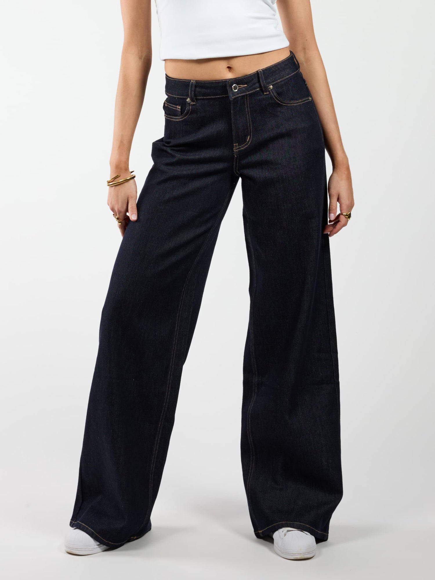 Skye | Mid Waist | Super Wide Leg Jeans | Navy blue | Stretch | Tall