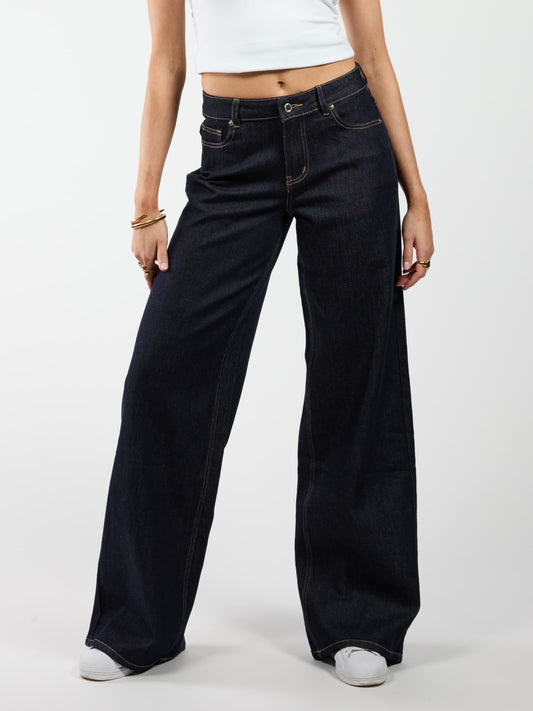 Skye | Mid Waist | Super Wide Leg Jeans | Navy blue | Stretch | Tall