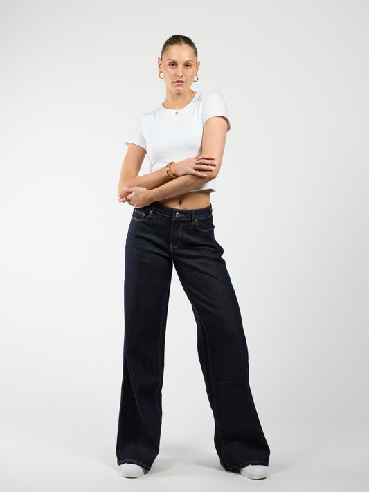 Skye | Mid Waist | Super Wide Leg Jeans | Navy blue | Stretch | Tall