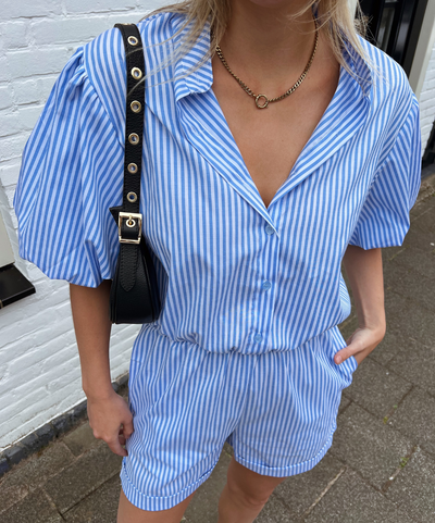 Fae | Playsuit | Blue and white striped | Tall