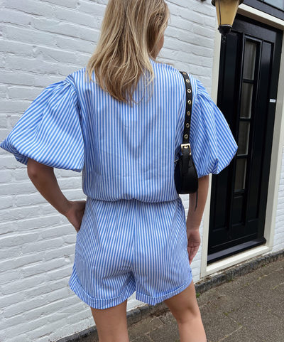 Fae | Playsuit | Blue and white striped | Tall