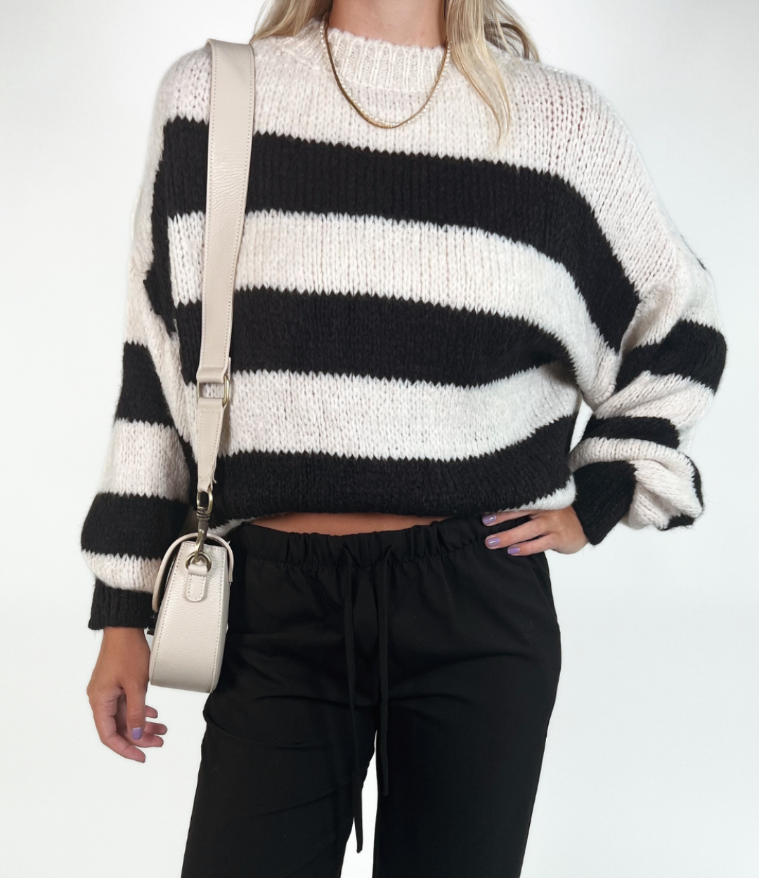 Knitted sweater June | Striped black