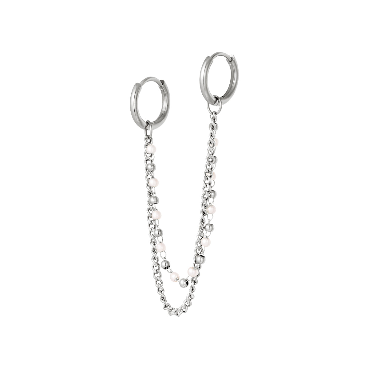 Earring Pearl Chain Double Circles