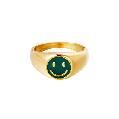 Ring groene smiley goud