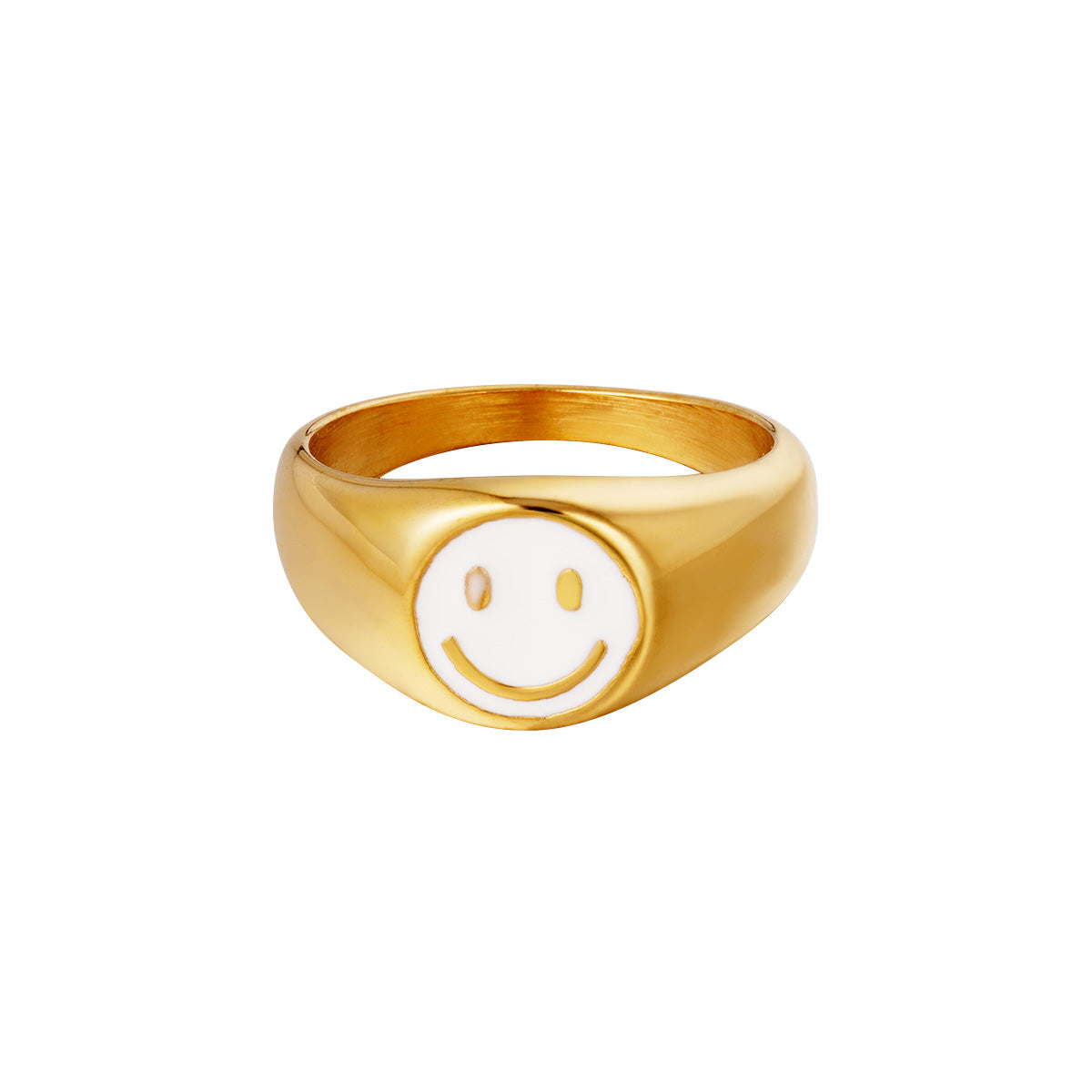 Ring witte smiley goud